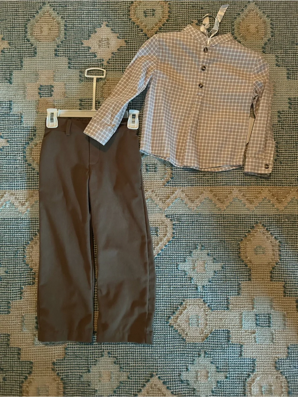 Edgehill Collection boys long sleeve shirt and pants set
